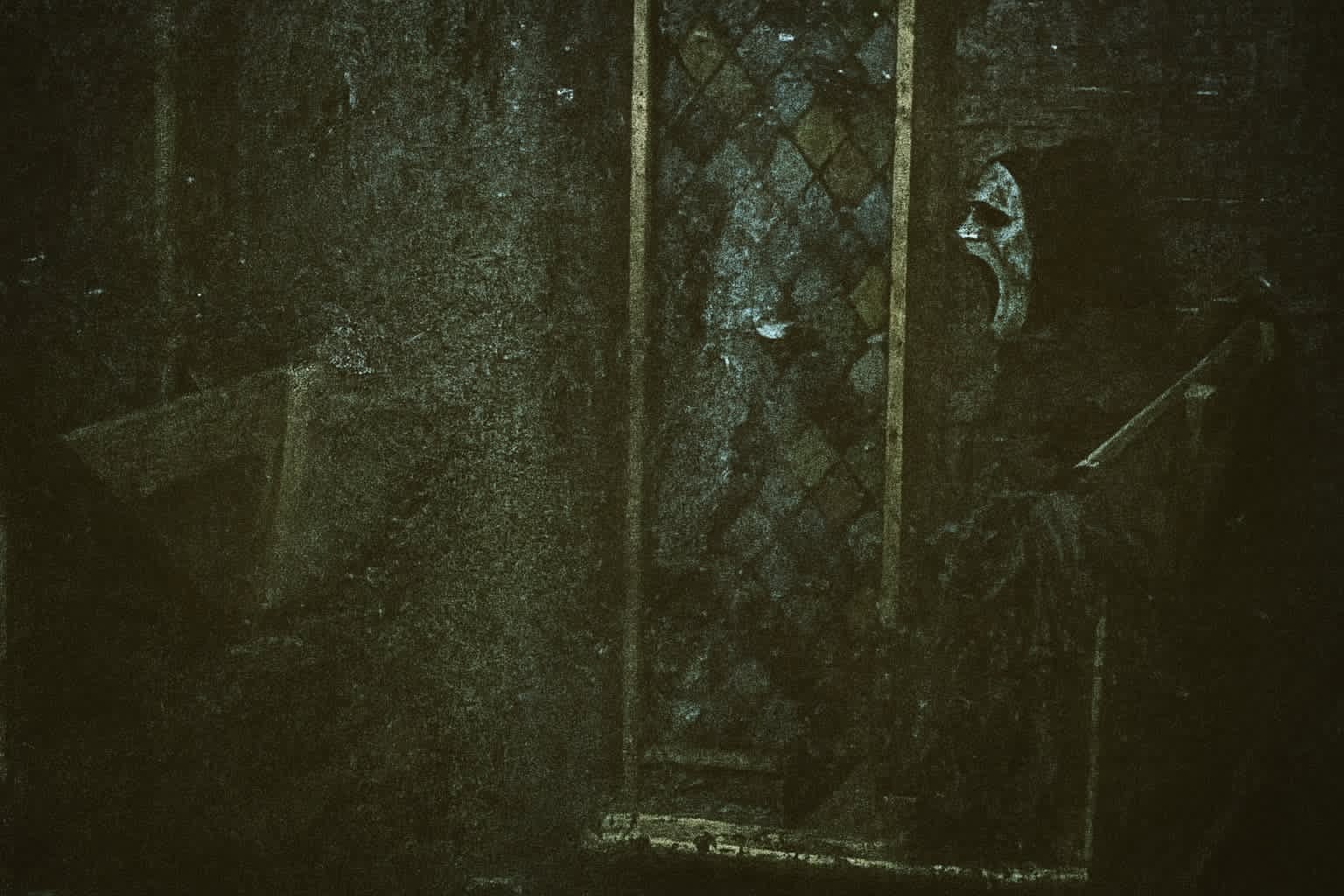 A masked figure lurks in the shadows at The Carver&rsquo;s Curse haunted attraction in Brooklyn, Connecticut